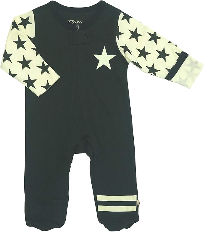 Babysoy Zipper Footies - Baby Footed Pajamas Sleeper Solid Star Colors 0-18 Months
