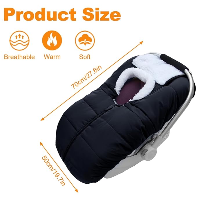 Winter Baby Car Seat Cover - Infant Carseat Bunting Bag Blanket Keep Baby Warm for Newborn Boys Girls- Cold Weather Insulated Windproof Carrier Canopy for Travel (Black)
