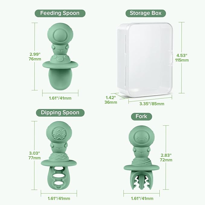 Haakaa Silicone Baby Spoons Self Feeding 6 Months β Baby Utensils with Anti-Choke Astronaut Handle, Easy-Grip, Gum-Friendly, Durable & Safe β Baby Spoons for BLW & First Stage Feeding