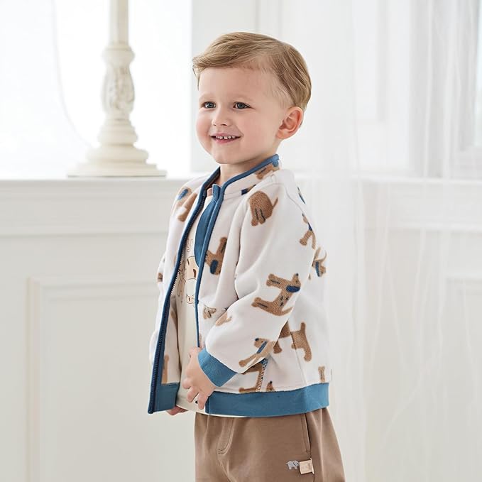 DAVE&BELLA Toddler Printed Polar Fleece Jacket, Zip Up Lightweight Outerwear for Kids Boys Girls Fall Spring Coat 2-9 Years
