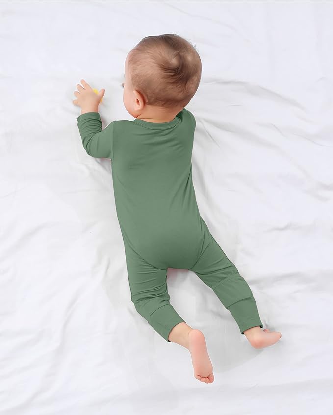 GUISBY Baby Footless Rompers, Rayon Pajamas 2 Way Zipper with Long Sleeve Sleeper