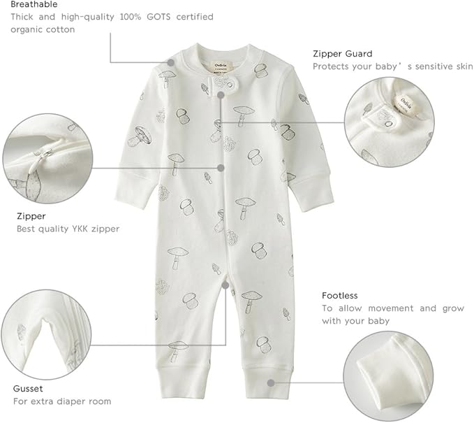 Owlivia Organic Cotton Baby Boy Girl Zip up Sleep 'N Play Pjs, Footless, Long Sleeve