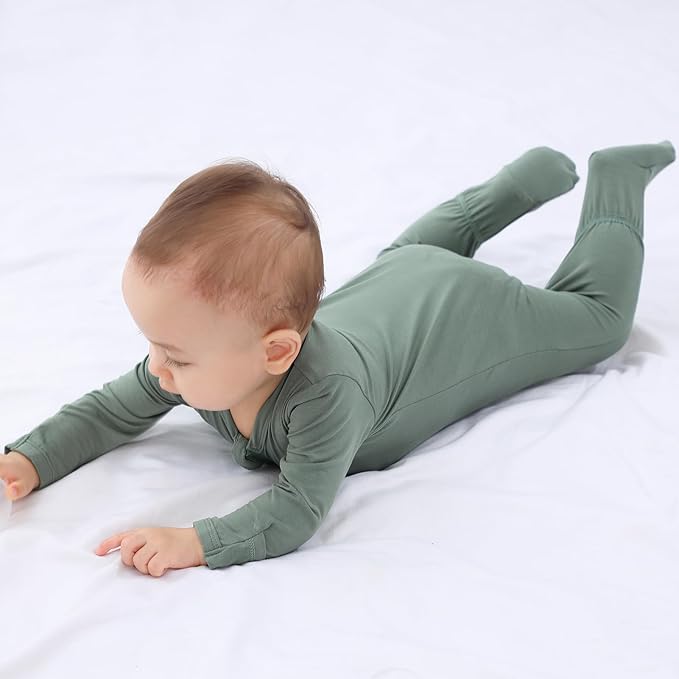 GUISBY Pajamas for Baby Boys & Girls, Infant Onesie with Mitten Long Sleeve Footed Pjs