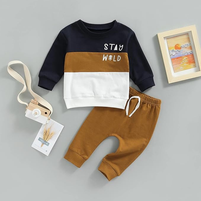 Murnouche Toddler Baby Boy Fall Winter Outfits Letter Crewneck Sweatshirt Casual Pants 2Pcs Clothes Set
