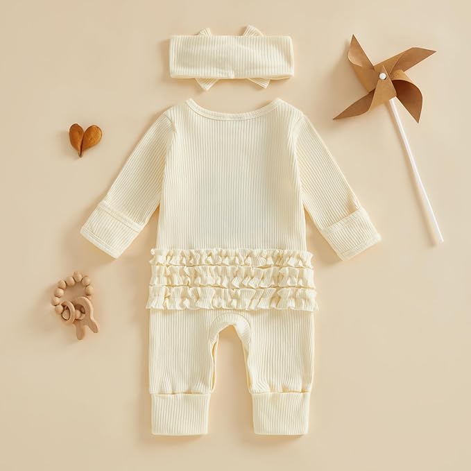 allshope Infant Baby Girl Fall Outfit Romper Ribbed Embroidery Onesie Jumpsuit Long Sleeve Bodysuit Cute Newborn Clothes