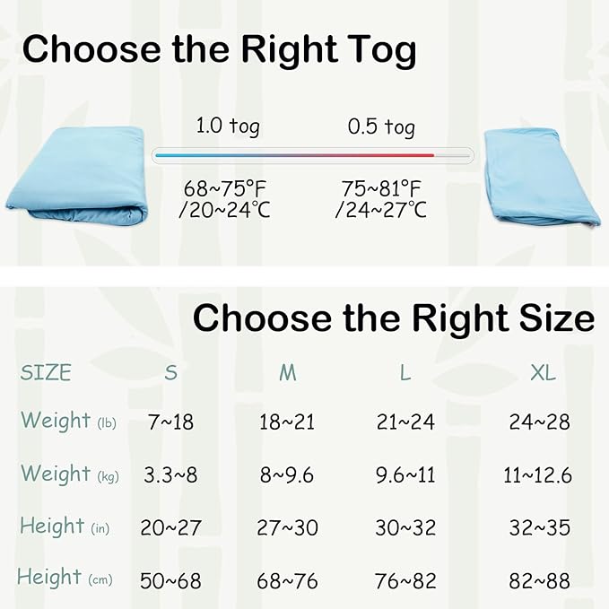 Supersoft Rayon Made from Bamboo Sleep Sack 18-24 Months 1.0 Tog Toddler Sleep Sack 2t Baby Wearable Blanket with 2-Way Zipper Unisex Sleeping Bag for Babies All-year-around (2 Pack) Green & Blue