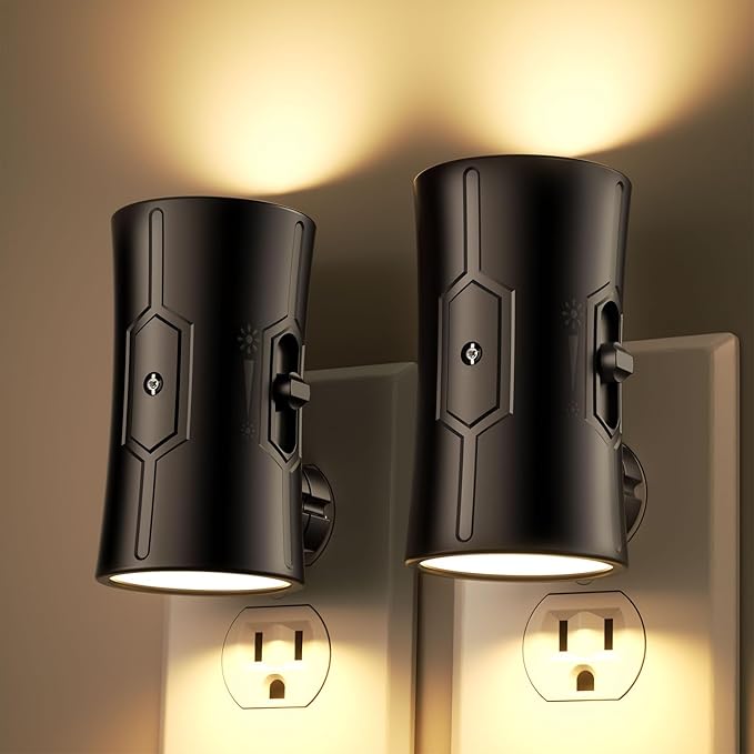 Night Light, 2-Pack Dimmable Plug-in Night Light with 90°Rotatable Plug, 0-100LM Adjustable Brightness, 3000K Warm White, 1W Ultra Low Energy for Bedroom, Hallway, Bathroom, Kids Room