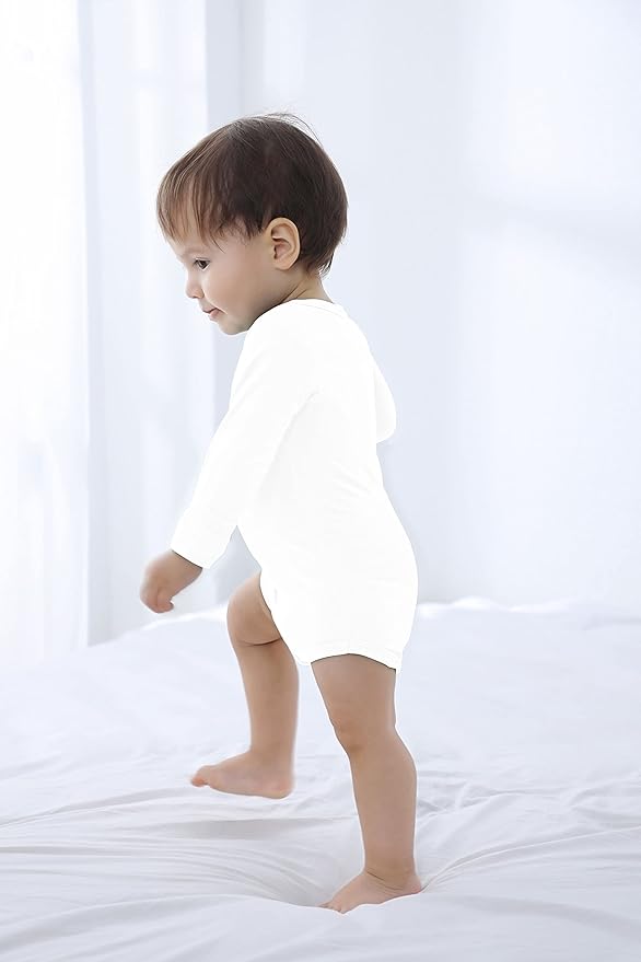 GUISBY Unisex Baby Rayon of Bamboo Snap Bodysuits, Long Sleeve with Mittens Cuffs Bodysuit
