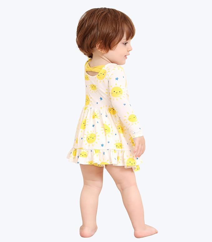 Baby Girl Bodysuit Dress Long Sleeve Twirl Dresses Bamboo Viscose Clothes with Snaps for Easy Diaper Changes