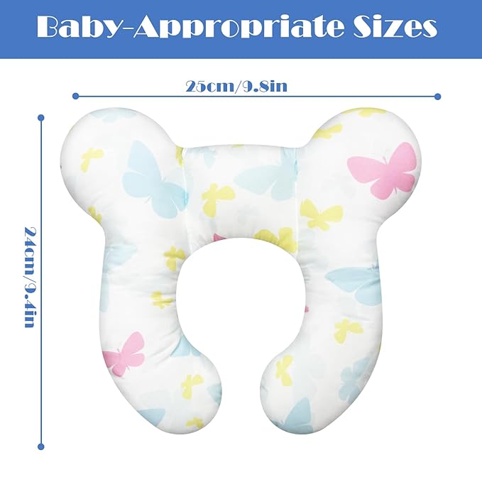Baby Head Support Pillow for Newborn Toddler, Baby Neck Pillow Upgraded Comfortable Sleep Cushion for Car Plane Stroller Pushchair - Butterfly
