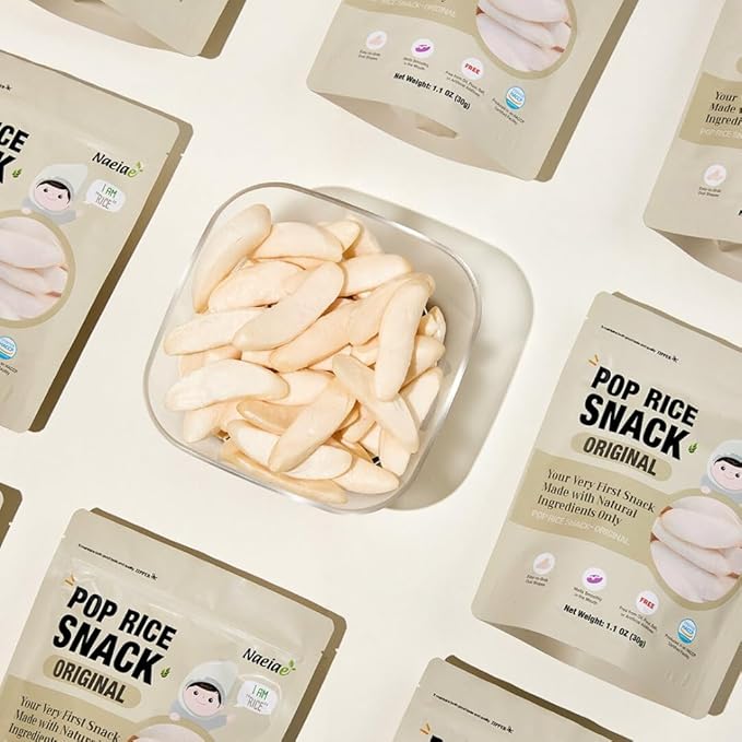 Naeiae Pop Organic Snack, Rice Puffs Teething Snack for Babies & Toddlers (100% Korean Rice, Naturally Gluten-Free, No Oil) Wholesome Baby Teether Food, Nutritious Finger Snacks for 6 Months to 2 Years, 5-Pack