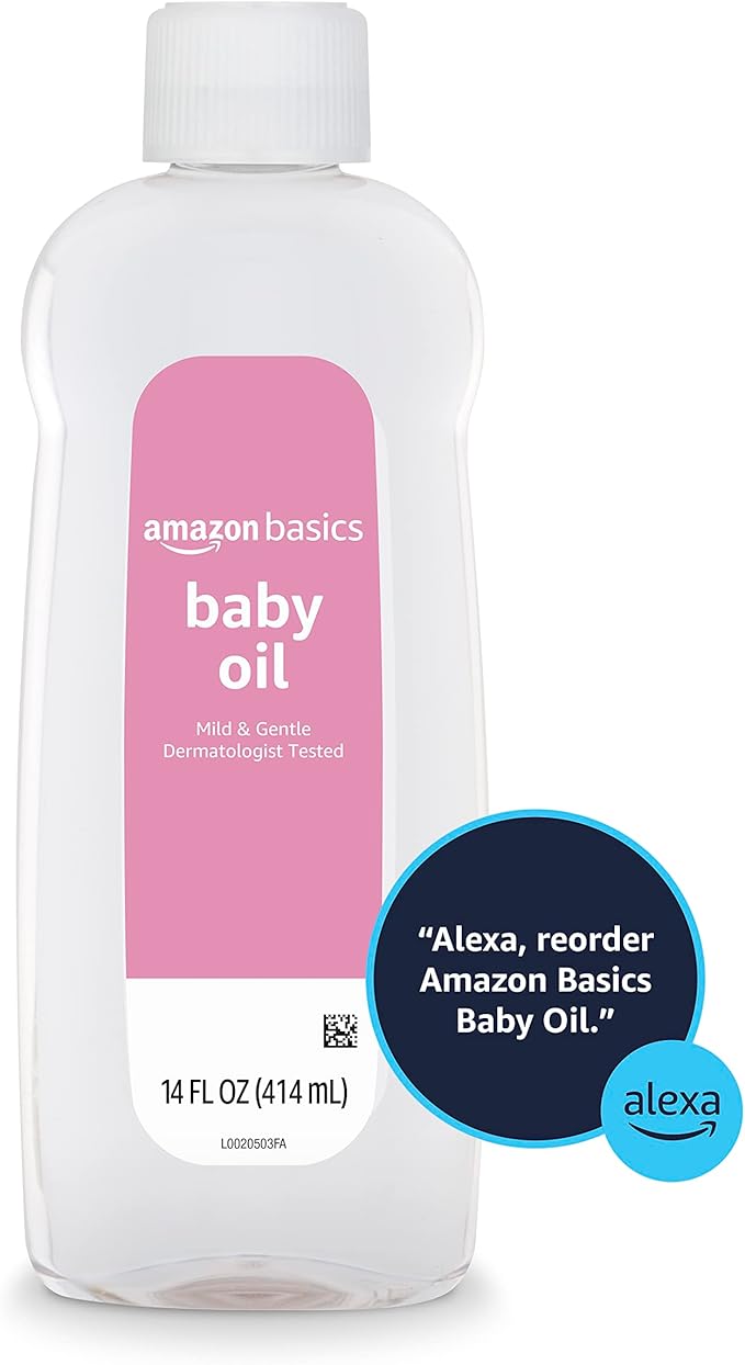 Amazon Basics Baby Oil, Mild & Gentle, Dermatologist Tested, 14 Fl Oz (Pack of 4) (Previously Solimo)