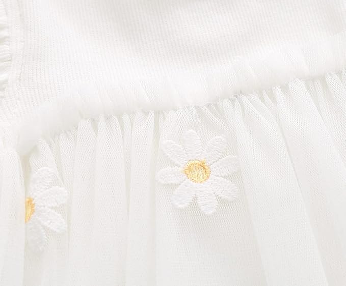 Vivobiniya Toddler Girl Ruffle Daisy Tulle Bodysuit Dress Baby Girl Romper Long Short Sleeve Clothes