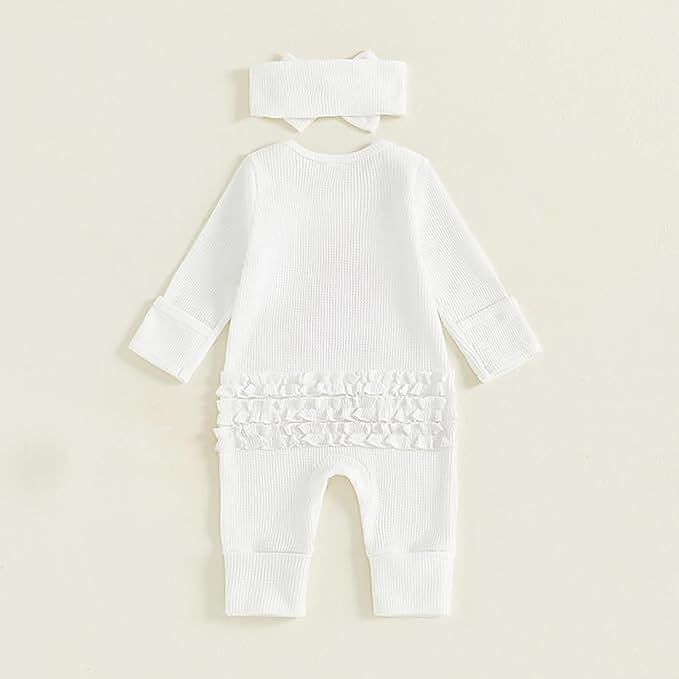 Newborn Baby Girl Clothes Long Sleeve Crew Neck Letter Embroidery One Piece Romper Jumpsuit Infant Fall Winter Outfit