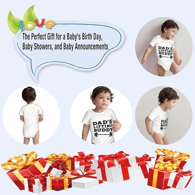 Dad’s Lifting Buddy Bodysuits, Cute Toddler Boy Girl Newborn Cotton Romper Short Sleeve Jumpsuit Outfits 0-24 Months