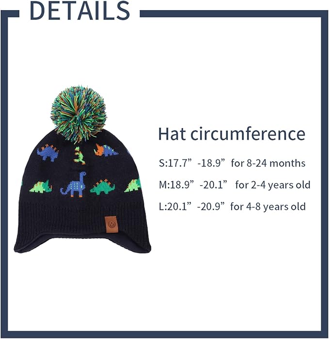 JANGANNSA Knitted Baby Hat Scarf Set Winter Warm Boys Girls Beanie Fleece Lining Toddler Kids Hats with Pompom