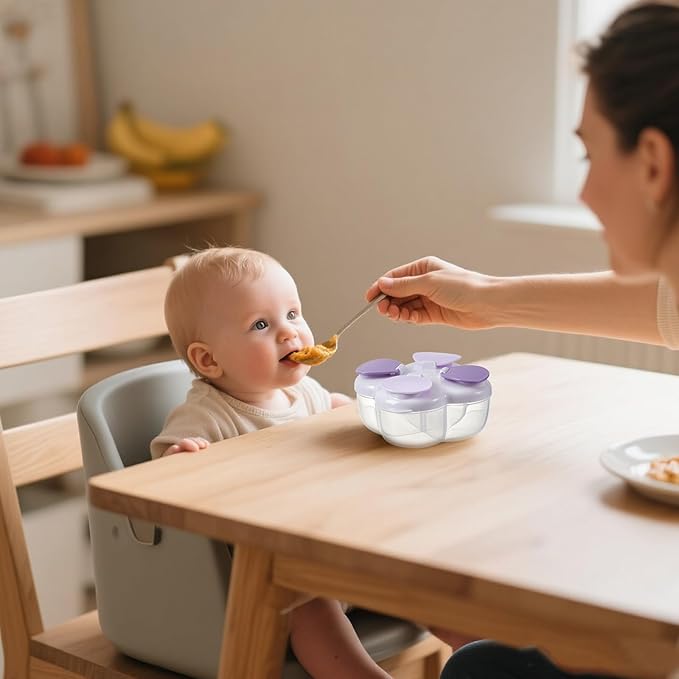 Formula Dispenser No-Spill with Four Compartment, Infant Milk Powder Dispenser Portable On The Go, Kids Snack Formula Containers for Travel Hold Outdoor, Violet