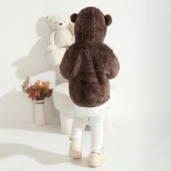 Baby Toddler Boys Girls Fleece Jacket with Hood Zip Up Cute Bear Coats for Infant Boys Girls Fuzzy Jacket with Ear 1-5T