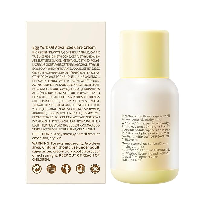 RUNBEN Baby Face Cream with Egg Yolk Oil, 48H Deep Moisturizing, Gentle & Non-Greasy Kids Face Lotion, Dry & Sensitive Skin Care for Baby, Fragrance-Free, 1.76 oz