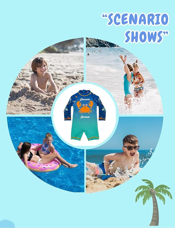 weVSwe Baby Toddler UPF 50+ Sun Protection Rash Guard Long Sleeve Swimsuit with Crotch Zipper