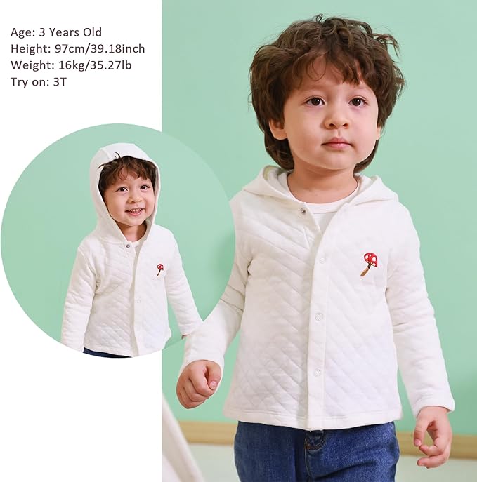 100% Cotton Baby Fall Hoodies Jacket, Comfortable Soft and Warm Baby Spring Jacket,0-24Months Solid-Coloured Coat