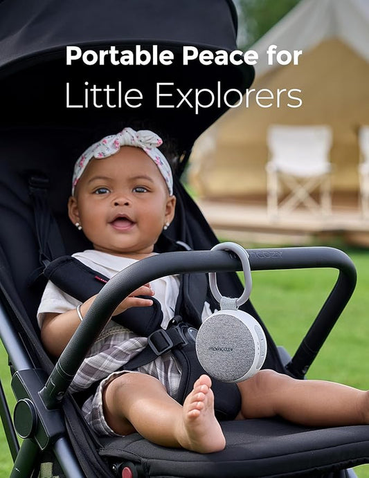 Momcozy Portable Sound Machine with Night Light, White Noise Sound Machine for Baby, 20 Soothing Sounds, Sound Therapy, Long-Lasting Power, Timer, Clips on Stroller, Grey