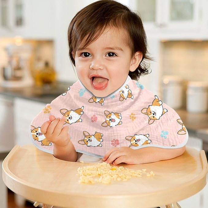 2 Pack Muslin Burp Cloths Cute Dogs Pink Cotton Baby Burp Cloths Ultra Soft Burping Cloth Absorbent Spit Up Rags for Baby Boys Girls 22x11 Inch