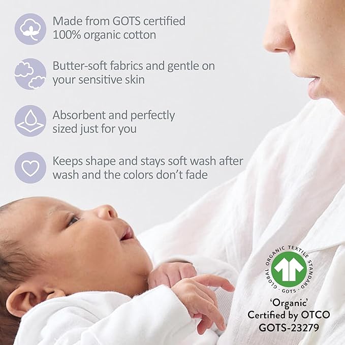 Bailey 5-Pack Burp Cloths 100% Organic Cotton Knit for Newborn & Baby Boys & Girls, Frost, One Size