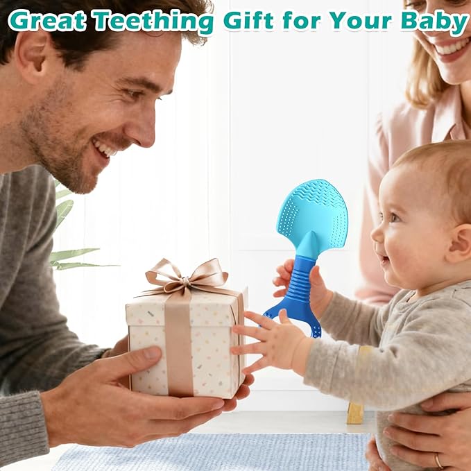 Gardening Tool Baby Teething Toys - Shovel & Rake Silicone Teethers for Babies 3-12 Months, Freezer-Safe Chew Toys for Teething Relief & Sensory Development, Ideal Stocking Stuffers & Christmas Gifts