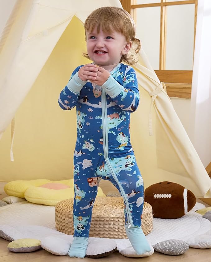 Bamboo Viscose Baby Convertible Footie Pajama, Zipper Pajamas for Baby Boys & Girls, Sleep & Play Footed Pjs
