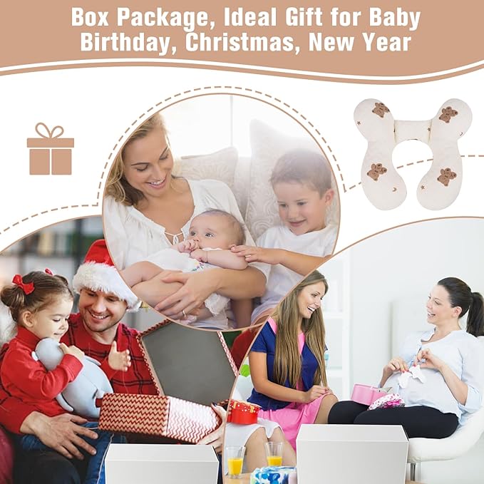 vocheer Baby Neck Pillow(Upgraded), Cotton, Baby Support Pillow, Car Seat Pillows for Newborn, Carseat Head and Body Support, Infant Travel Pillows for Prams, Pushchair, Stroller, Bouncer, Bears