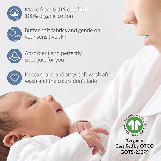 Bailey 5-Pack Burp Cloths 100% Organic Cotton Knit for Newborn & Baby Boys & Girls, Blue, One Size