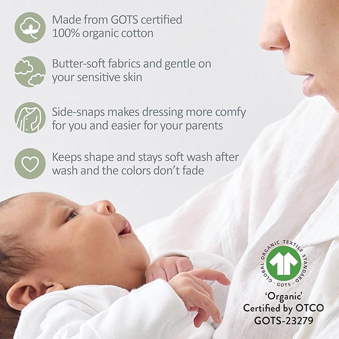 unisex-baby Sterling 3-pack Kimono Bodysuits 100% Organic Cotton Side Snap for Baby Boys & Girls