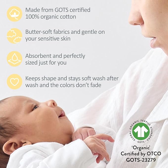 Bailey 5-Pack Burp Cloths 100% Organic Cotton Knit for Newborn & Baby Boys & Girls, Haze, One Size