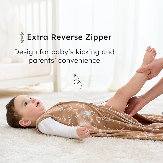 Baby Sleep Sack 0-6 months, 100% Cotton Sleeping Sack for Newborn and Infant, 3 Pack Baby Wearable Blanket for Boy and Girl, 0.5 Tog Lightweight Double Zipper Sleep Bag Green Brown Giraffe