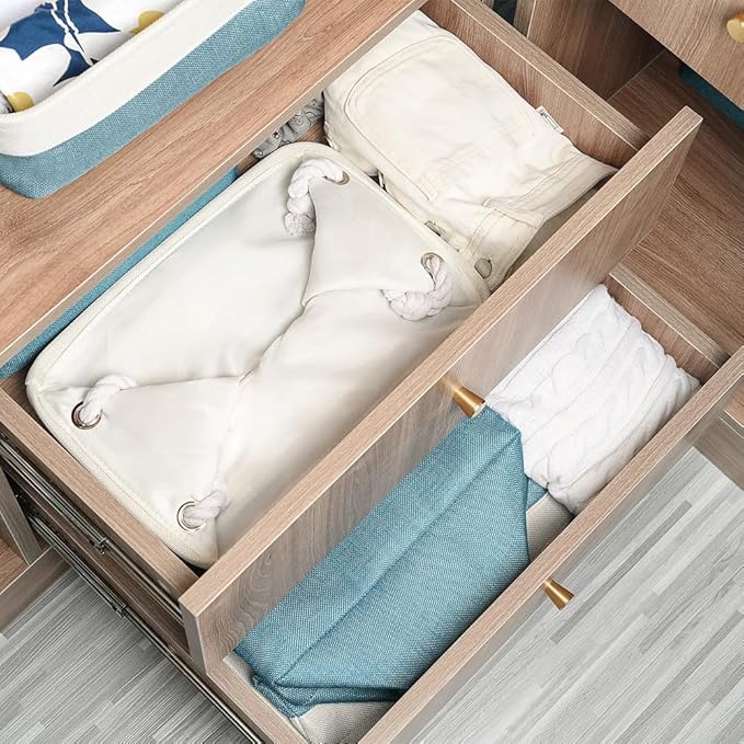 TheWarmHome Fabric Storage Bin with Handles,Storage Basket for Home Storage and Organization, Shelf Basket with Cover for Living Room Bedroom Closet(White & Green Medium 13.8L×9.8W×6.7H