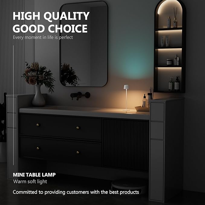 Compact Cordless Table Lamp, Rechargeable LED Night Light, Dual Light Source (RGB Top & Warm Bottom), Touch Control & Timer, Metal Lamp for Bedroom & Kids Room (White 1PACK)