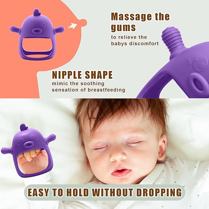 Baby Fruit Food Feeder Breastmilk Popsicle Molds for Teething Relief - 3 Pack Feeding Sets - 1 Freezer Tray with Lid & 1 Teether & 1 Silicone Pacifier + 3 Extra Sizes Infant Feed Mesh (Purple)