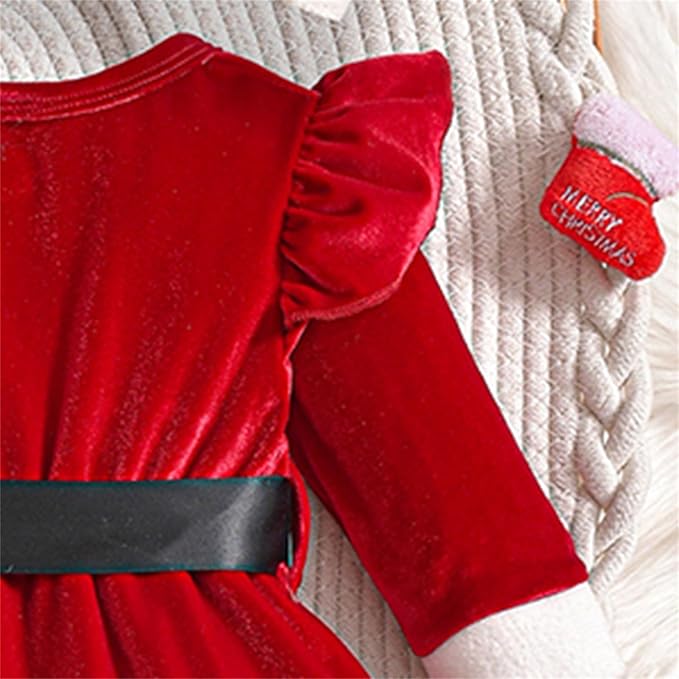 Newborn Infant Baby Girl Christmas Clothes Santa Claus Romper Dress Fur Trim Velvet Jumpsuit Bodysuit Hat Costume