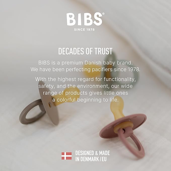 BIBS Pacifiers - Colour 4-Pack | BPA Free Baby Pacifier | Round Nipple Binkies | Natural Rubber Latex Soother | Made in Denmark | Size 1 (0-6 Months) |Sage