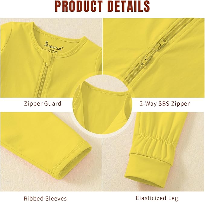 Jimonda Baby Sleeper Rompers,Unisex Boys Girls Zip-Front Pajamas One-Piece Footless Outfit 0-24 Months (Pack of 2