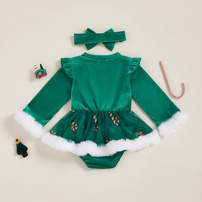 Hnyenmcko Newborn Baby Girl Christmas Clothes Infant Red Plaid Romper Dress Ruffle Long Sleeve Ribbed Bodysuit Headband Set