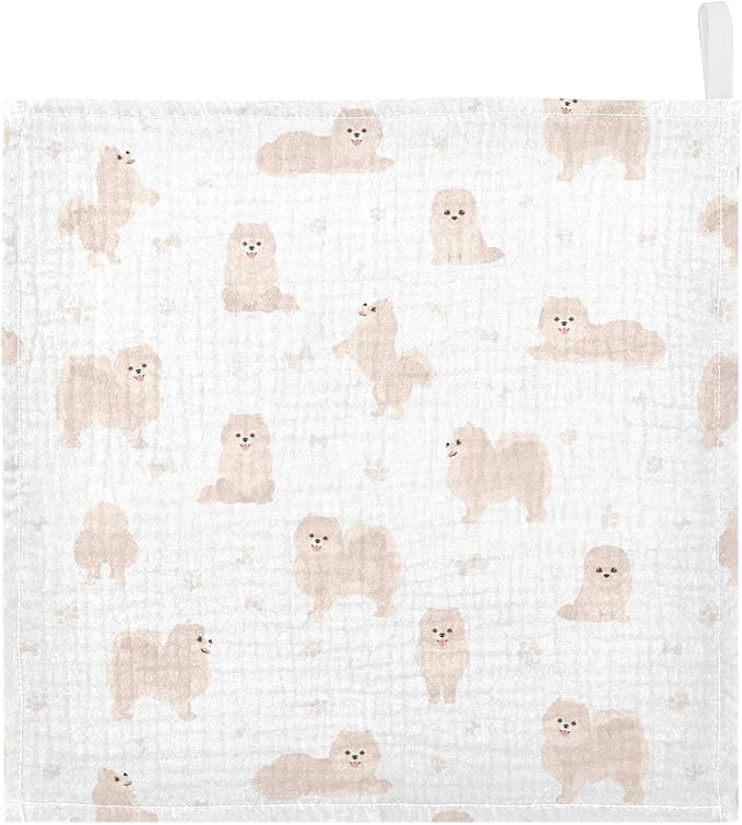 vvfelixl Baby Cotton Washcloths Pomeranian German Spitz Infants Bath Towel for Unisex Puppy Face Towels for Newborn, Natural Baby Wipes Delicate Skin, 11.8 X 11.8 inch, one sizex5