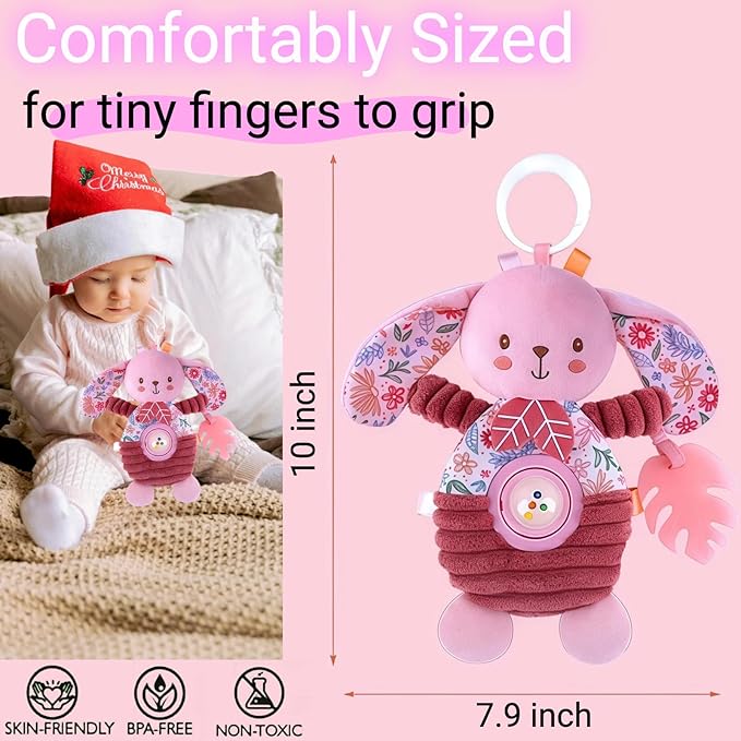 Baby Crib Toys Hanging Stroller Car Seat Toy for Infant 0-3-4-5-6-7 Months, Newborn Girl Boy Christmas Shower Gifts, Sensory Toy Rattle Crinkle Teether for Babies 6-12 Month Stocking Stuffers