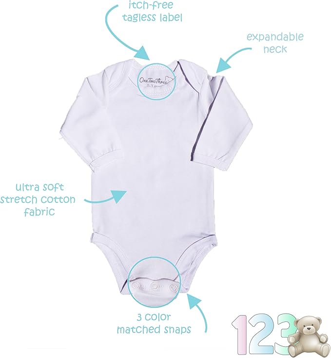 123 Bear Baby Cotton Spandex Long-Sleeve bodysuits unisex boy girl