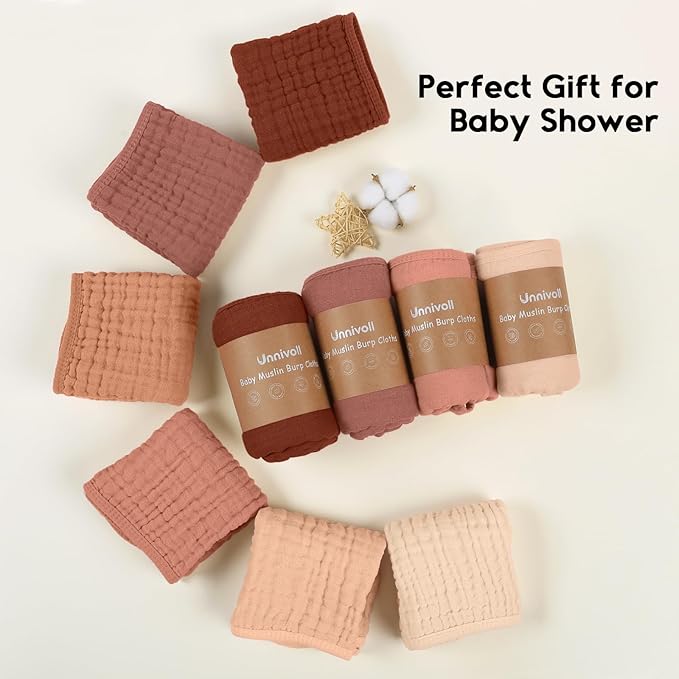 Muslin Burp Cloths for Baby 100% Cotton Burping Cloths for Boys Girls Large 20''X10'' Extra Soft and Absorbent 12 Pack - Gradient Caramel