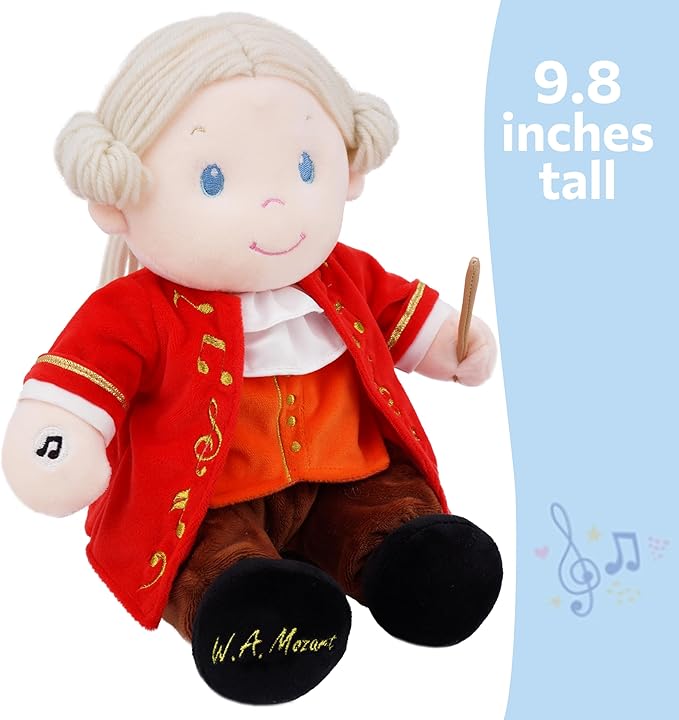 June Garden Sweet Dolly Amadeus Mozart - Master of Classical Music - Interactive Music Playing Stuffed Ultra Soft Baby Doll for Birth and Up