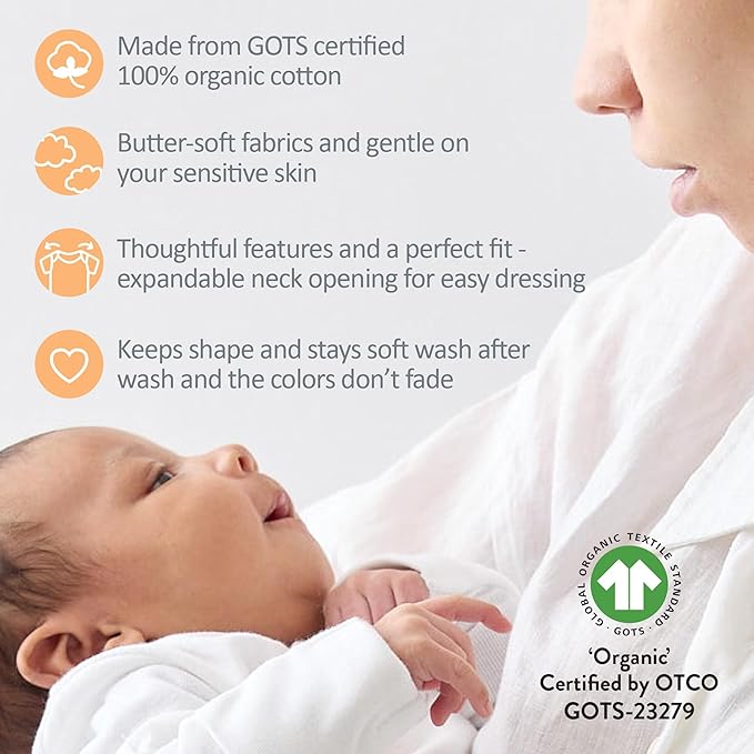 Avery 5-Pack Short Sleeve Bodysuits 100% Organic Cotton for Baby Boys & Girls