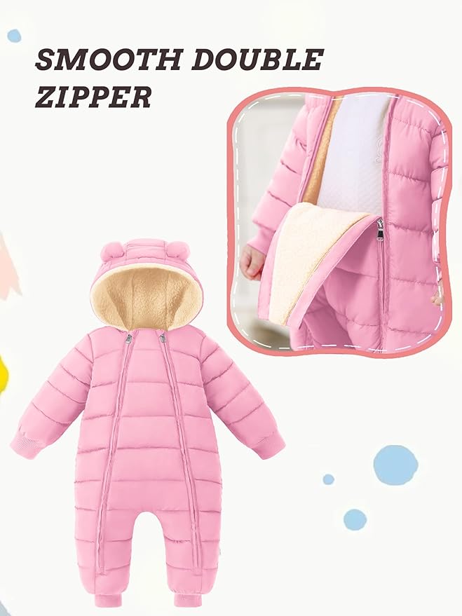 XMWEALTHY Baby Snowsuit Toddler Girl Clothes Cute Hooded Double Zipper Boys Winter Coat Unisex Romper for Infant