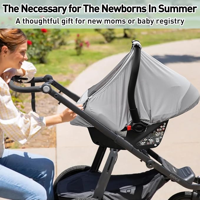 Baby Car Seat Cover,Sunproof Car Seat Canopy for Babies, Extra Large Mesh Window Baby Car Seat Sun Shade Cover,Infant Carseat Covers for Summer/Autumn Use(Gray)